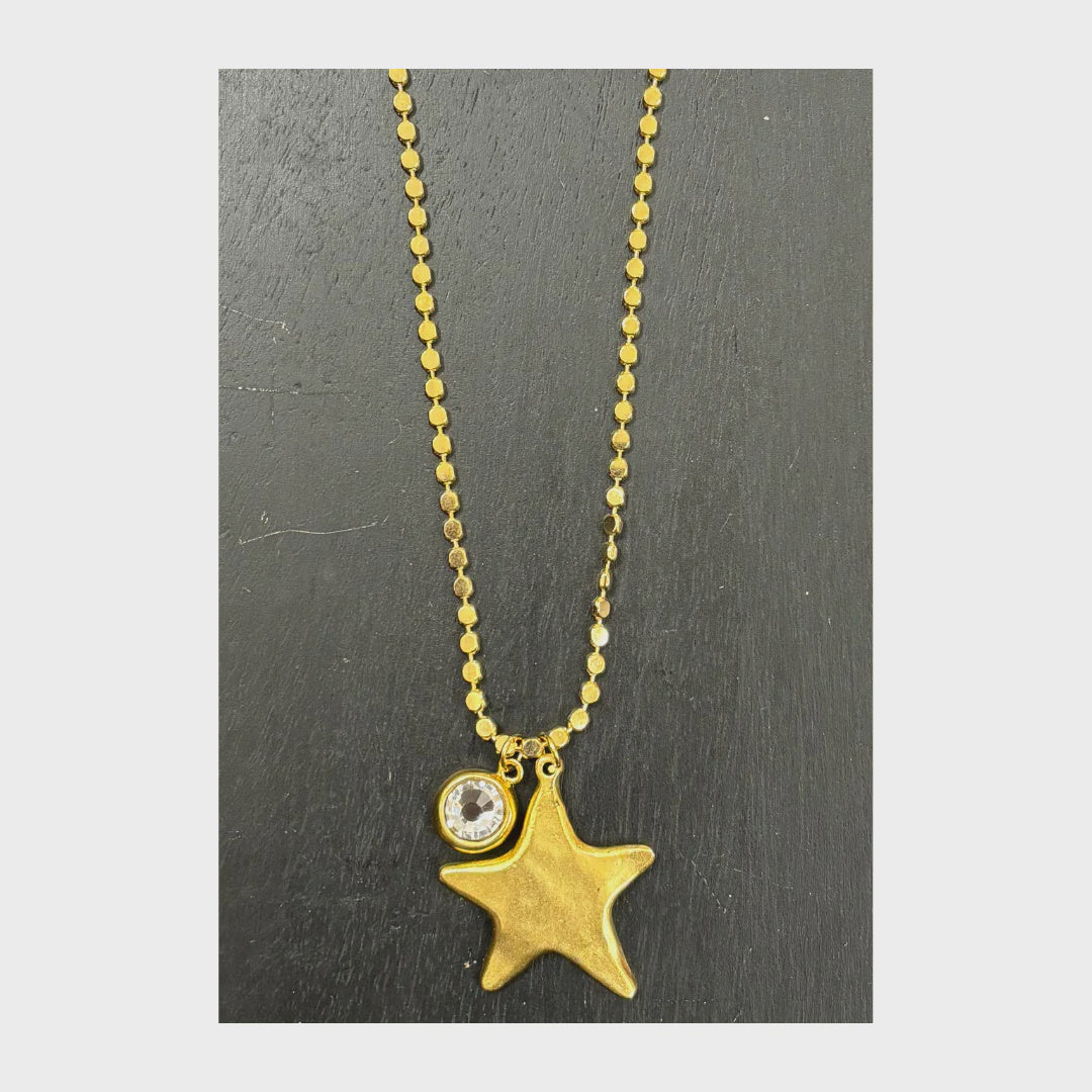 17" gold plated ball chain with antique gold plated charms
