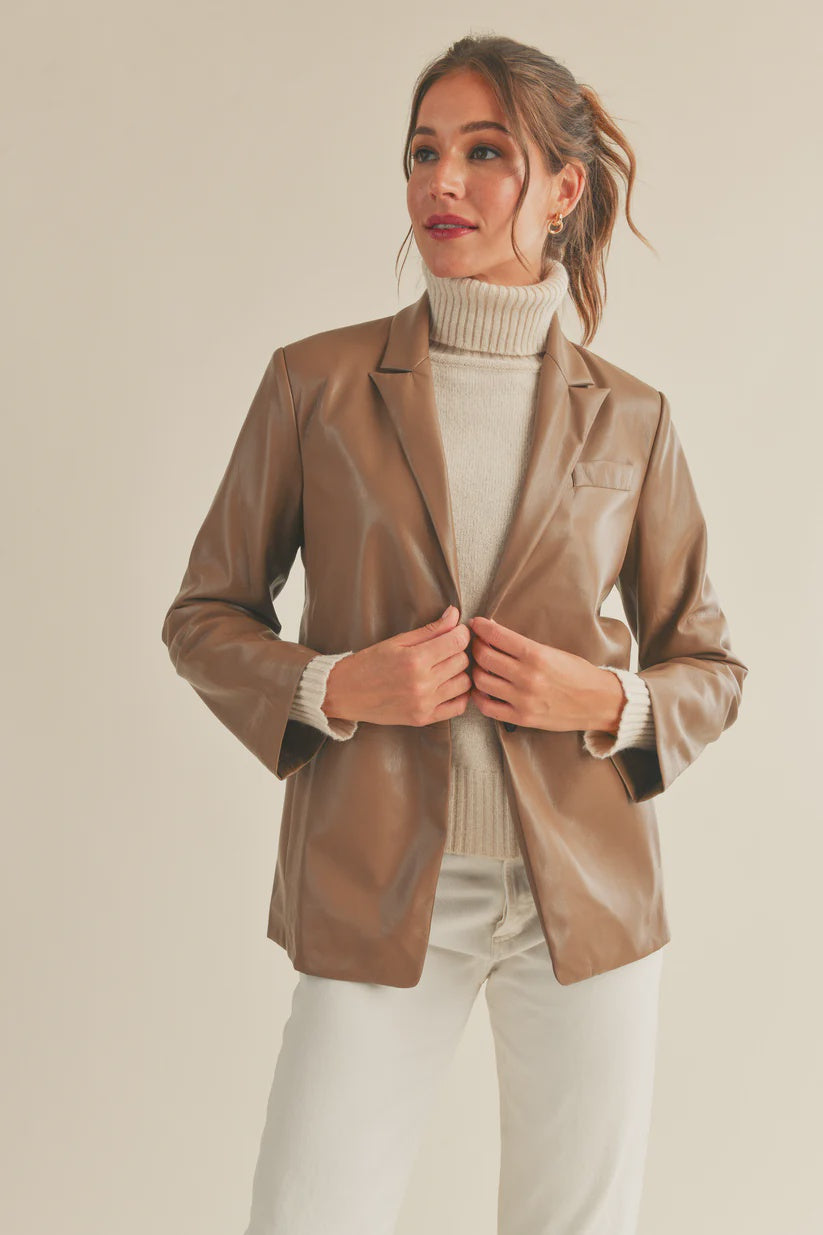 Faux leather blazer Lt Brown