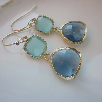 Aqua Blue Earrings Sapphire Gold