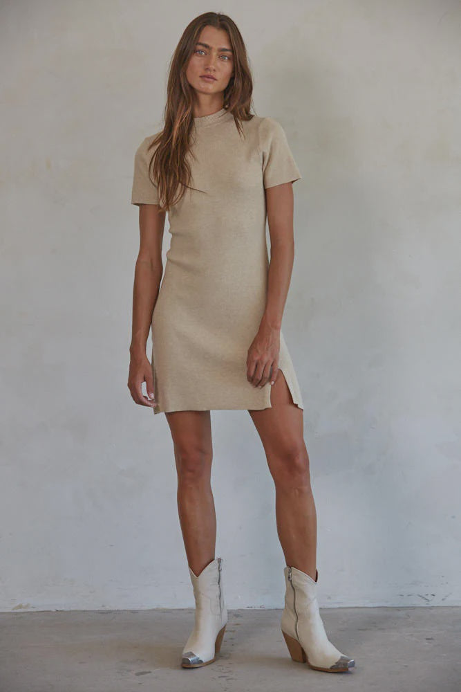 beige mini ribbed dress