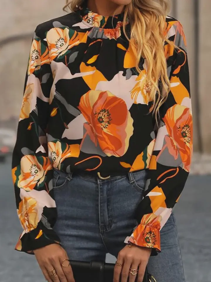 Floral mock neck blouse