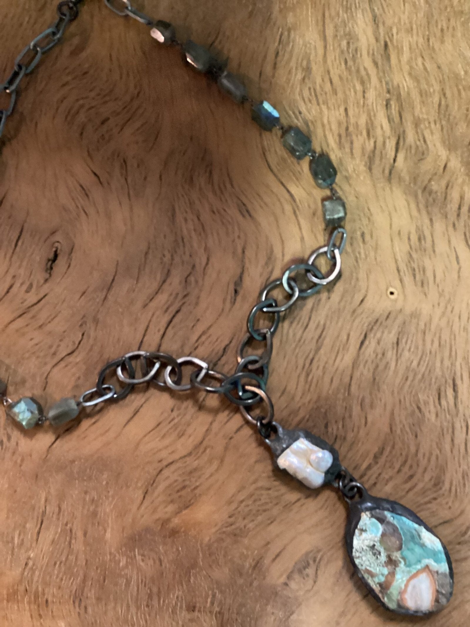 Labradorite With Pearl And Stone Pendent