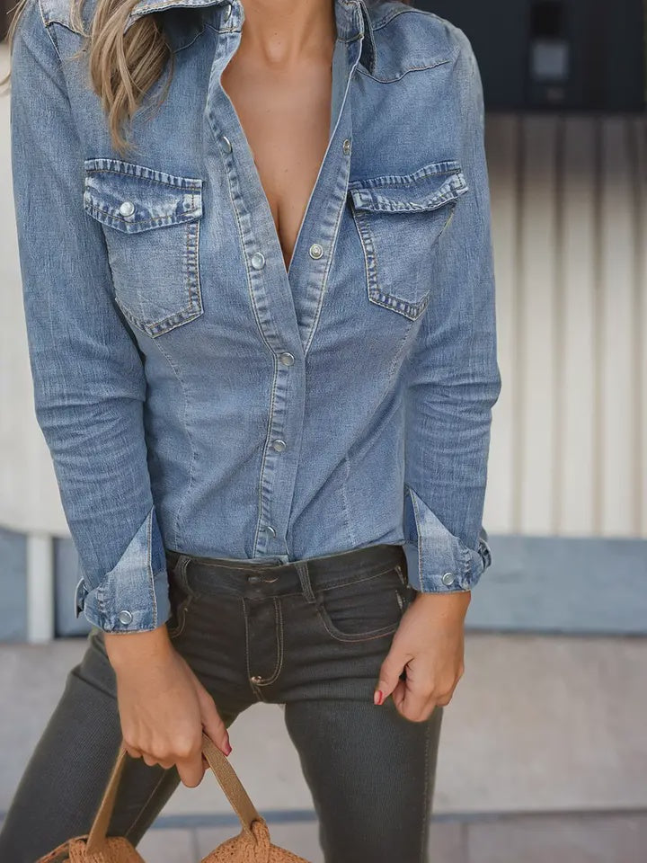 Flap pocket jean shirt