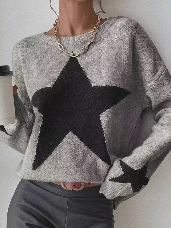 Knitted sweater round neck star