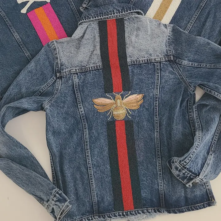 Embroidered Bee jean jacket