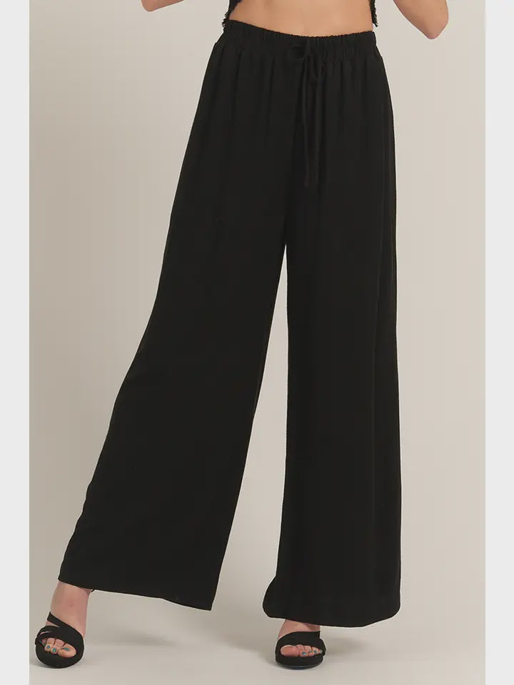 Elastic Waistband Wide Leg Pants