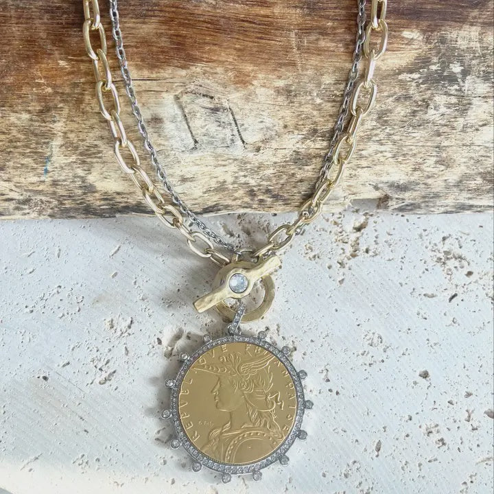 French coin medallion necklace