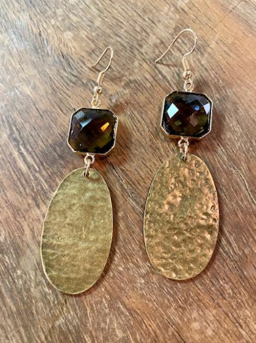 Bronze Oval With Smoky Crystal Earring