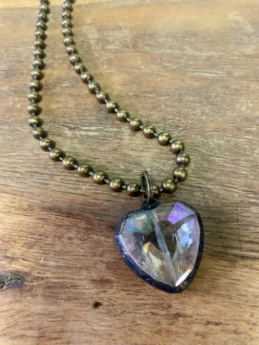 Ball Chain Necklace With Large Crystal Heart