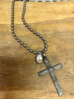 Ball Chain With Large Cross And Mother Of Pearl Charm