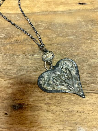 Large Silver Heart Pendant Necklace With Crystal Accent