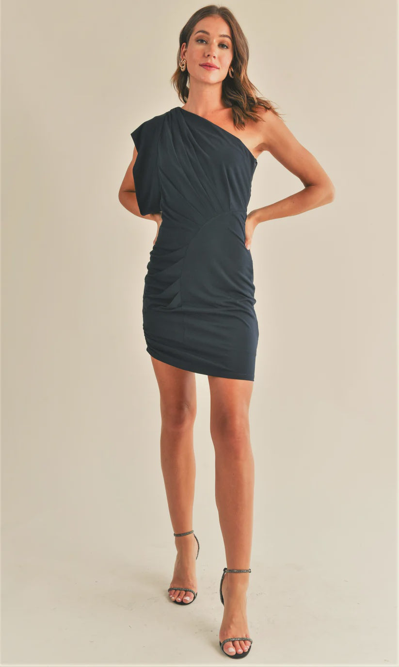 Navy One shoulder mini dress