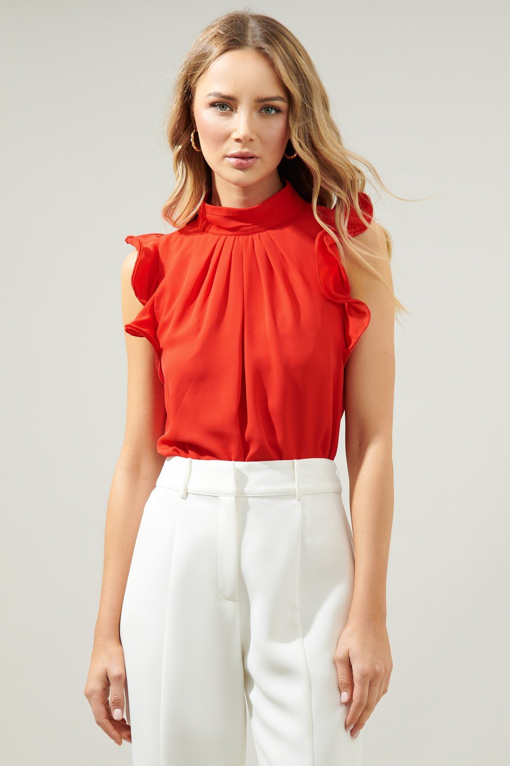 Kendra Mock Neck Ruffle Sleeve Blouse