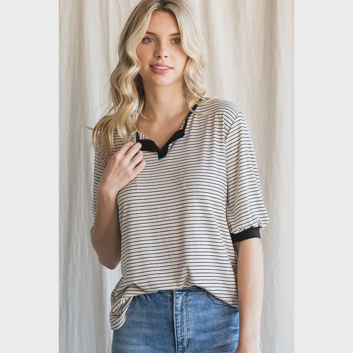 striped  top with open  placket