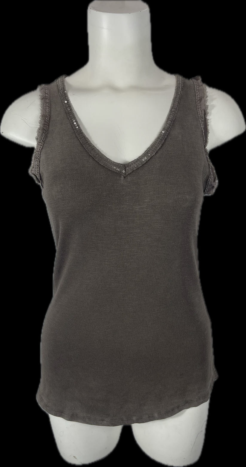 Sequin V neck tank Brown